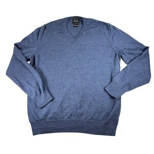Jos A Bank Traveler Merino‎ Wool V-Neck Sweater Mens Large Blue
